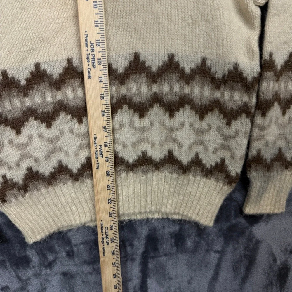 Samband of Iceland Sweater Mens M Cream Brown Fair Isle Wool Pullover Vintage